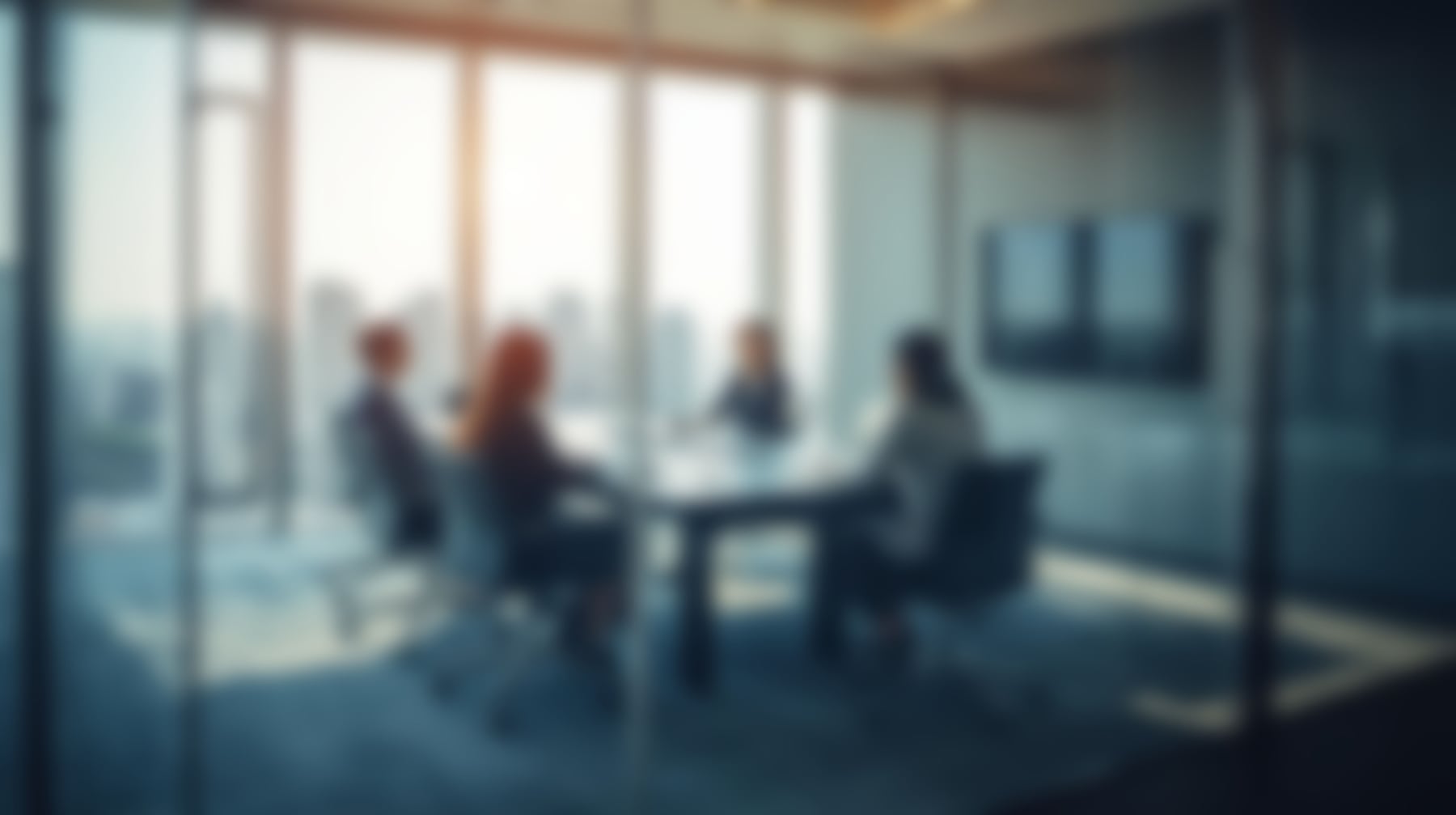 Blurry,Business,Meeting,In,Modern,Office,With,City,View